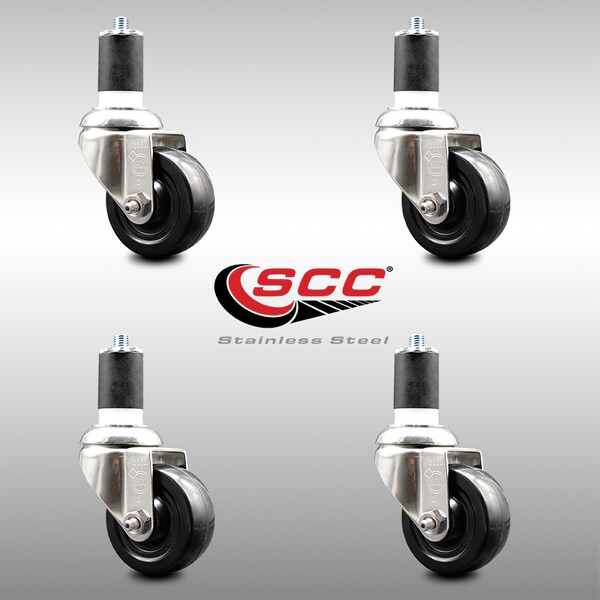 Service Caster 3 Inch 316SS Hard Rubber Wheel Swivel 1-7/8 Inch Expanding Stem Caster Set SCC SCC-SS316EX20S314-HRS-178-4 - main